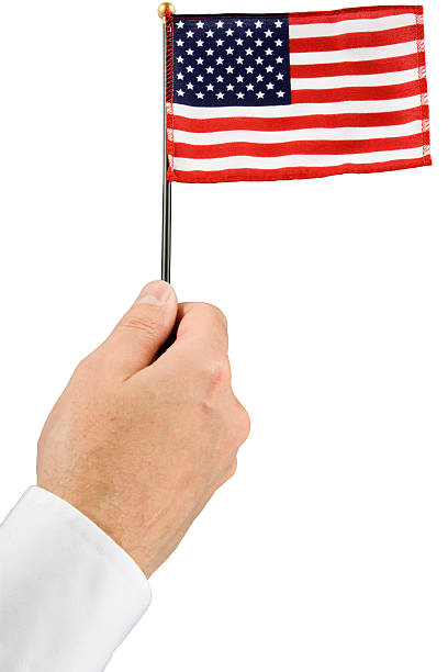 Hand Holding American Flag with Path stock photo