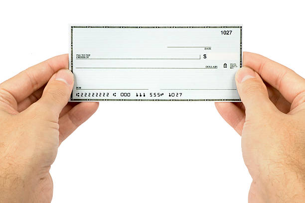 Holding a blank check stock photo