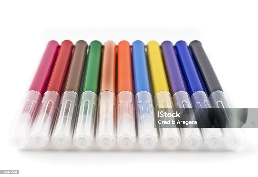 Coloridos Marcadores de fieltro punta (pen) sobre blanco - Foto de stock de Amarillo - Color libre de derechos