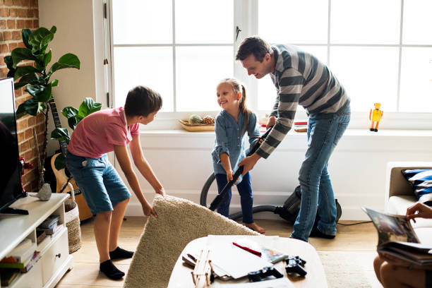 Kids helping house chores Kids helping house chores father housework stock pictures, royalty-free photos & images