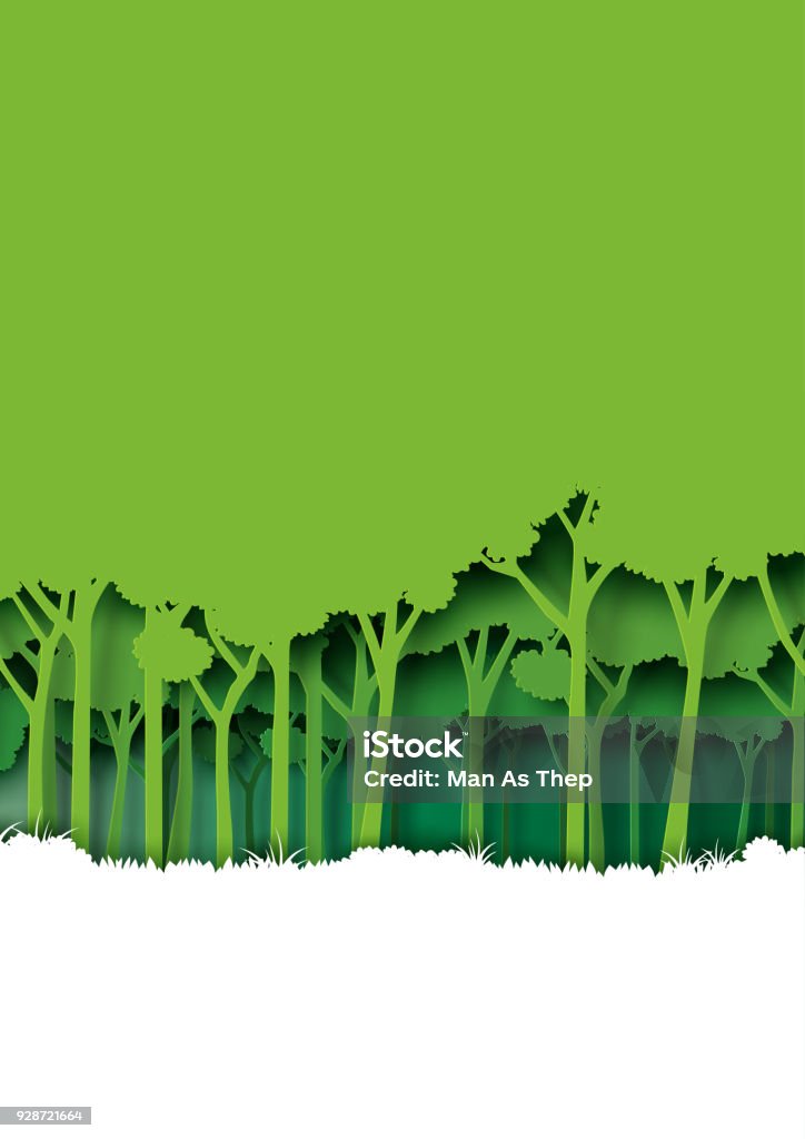 Save eth earth and nature landscape concept paper art style design. Save eth earth and nature landscape concept paper art style design.Forest plantation with green environment and ecology conservation concept.Vector illustration. Tree stock vector