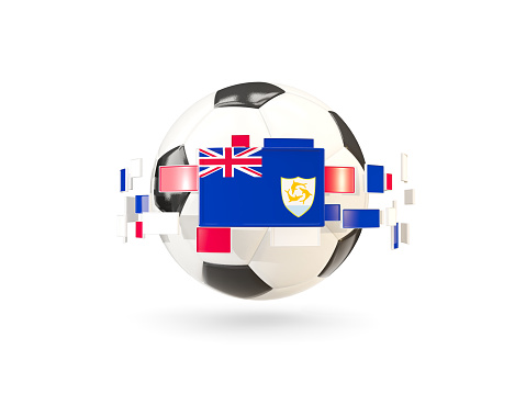 Soccer ball with flag of anguilla floating around. 3D illustration