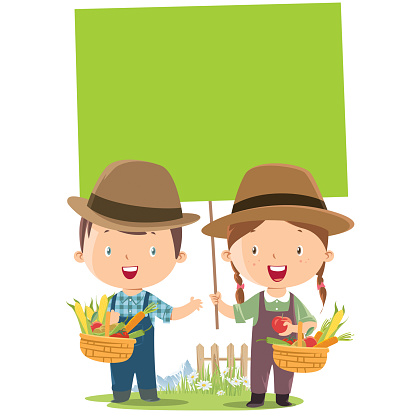 istock little girl and boy farmer with banner 928726448