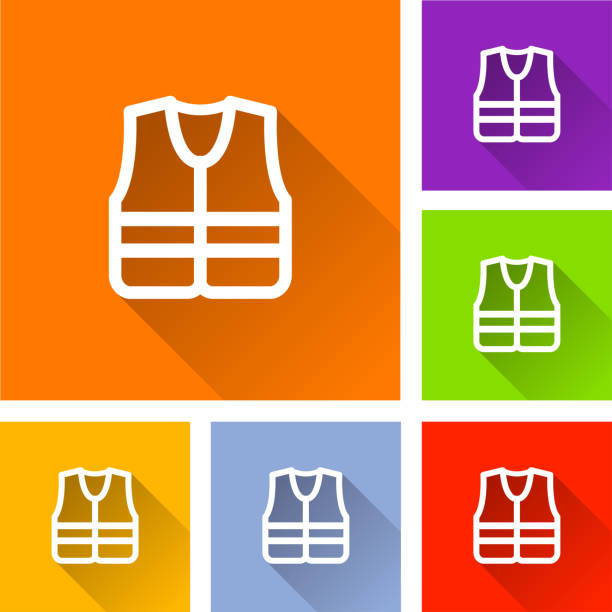 ilustrações, clipart, desenhos animados e ícones de ícones de jaqueta de segurança com sombra - life jacket equipment safety jacket