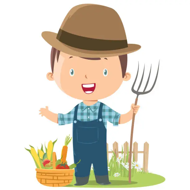 Vector illustration of child farmer