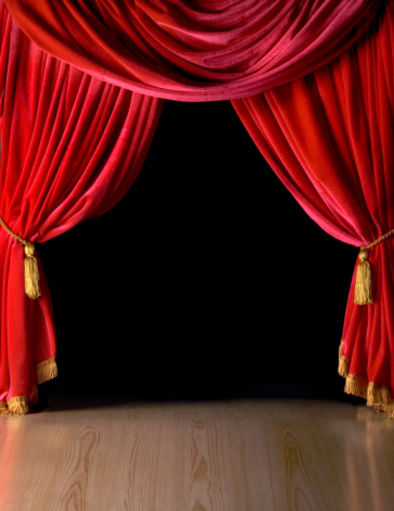 3D realistic stage curtain background with copy space. Illustration design template for image presentation. New product release concept.