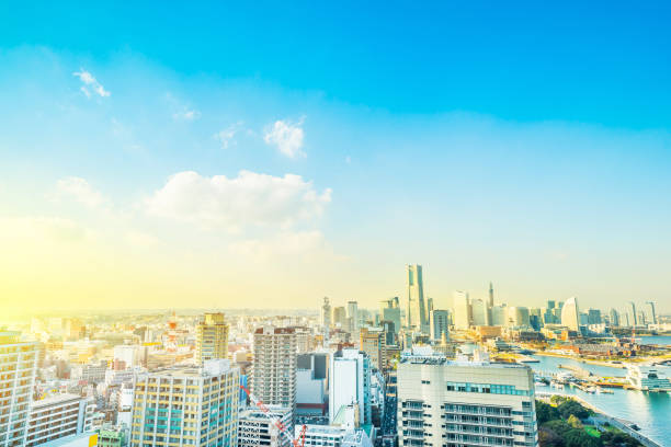 istock panoramic modern city skyline aerial view under blue sky in Yokohama, Japan 928729310