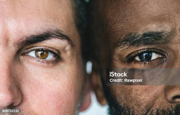 Two Different Ethnic Mens Eyes Closeup Stock Photo - Download Image Now - Men, Multiracial Group, Human Face