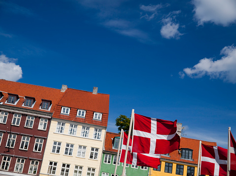 Finnish flag on a pole waving isolated on white background