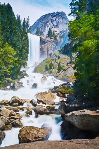 Yosemite falls at sunny day, California, USA.