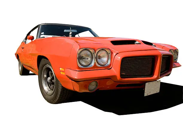 American vintage car –  1971 Pontiac GTO. The 1971 GTO is distinguished by a hood featuring two large forward air intakes.
