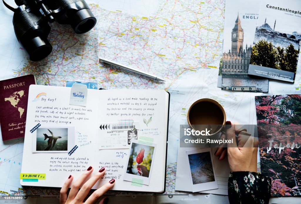 trip planning with map Planning Stock Photo