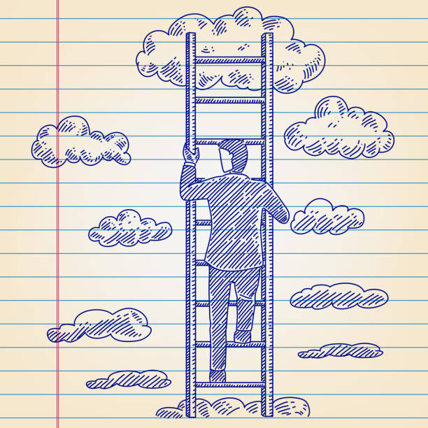 istock Business man climbing the ladder Drawing on Lined paper 928751256