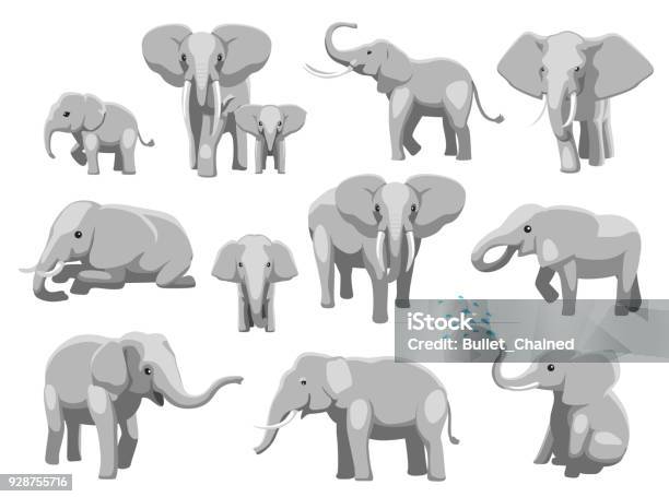 Various Elephant Poses Cartoon Vector Illustration Stock Illustration - Download Image Now - Elephant, Vector, Illustration