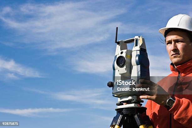 Measuring With Theodolite Stock Photo - Download Image Now - Cartographer, Accuracy, Blue-collar Worker