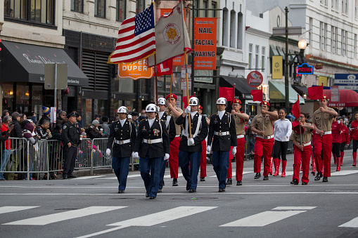 Parade through the streets of San Francisco during the annual Chinese New Year Parade.