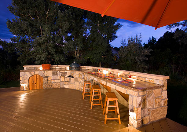 Outdoor Kitchen at dusk stock photo