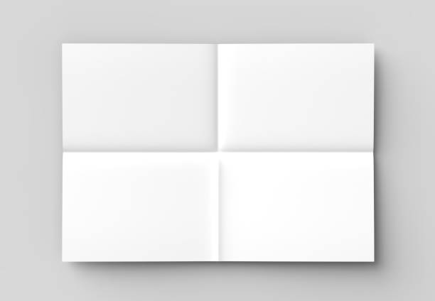 istock 8 page leaflet - French fold right angle horizontal - landscape brochure mock up isolated on soft gray background. 3D illustrating. 928775082
