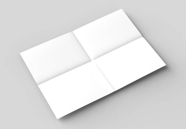 istock 8 page leaflet - French fold right angle horizontal - landscape brochure mock up isolated on soft gray background. 3D illustrating. 928775208