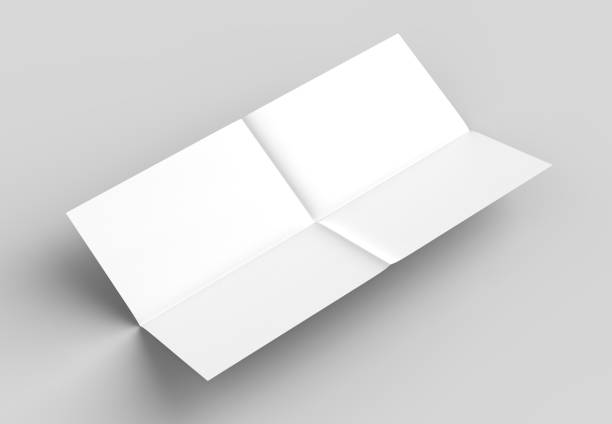 istock 8 page leaflet - French fold right angle horizontal - landscape brochure mock up isolated on soft gray background. 3D illustrating. 928776308