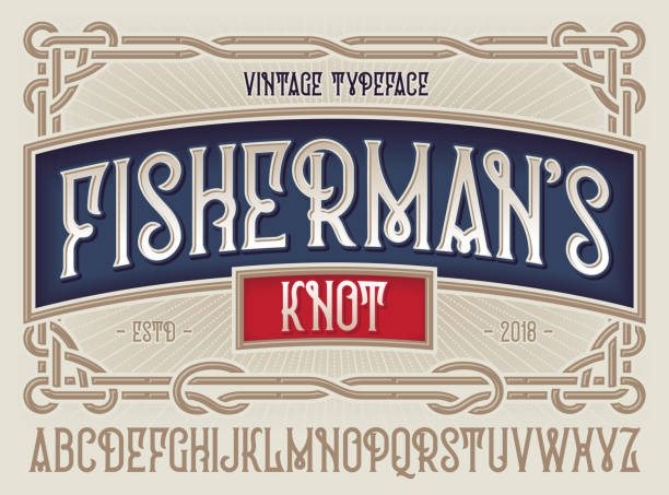 Old style typeface "Fisherman's Knot" with beautiful decorative vintage frame ornate. Old style typeface "Fisherman's Knot" with beautiful decorative vintage frame ornate. steampunk style stock illustrations