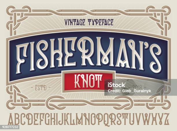 Old Style Typeface Fishermans Knot With Beautiful Decorative Vintage Frame Ornate Stock Illustration - Download Image Now