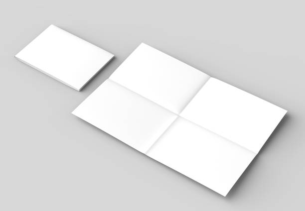 istock 8 page leaflet - French fold right angle horizontal - landscape brochure mock up isolated on soft gray background. 3D illustrating. 928779368