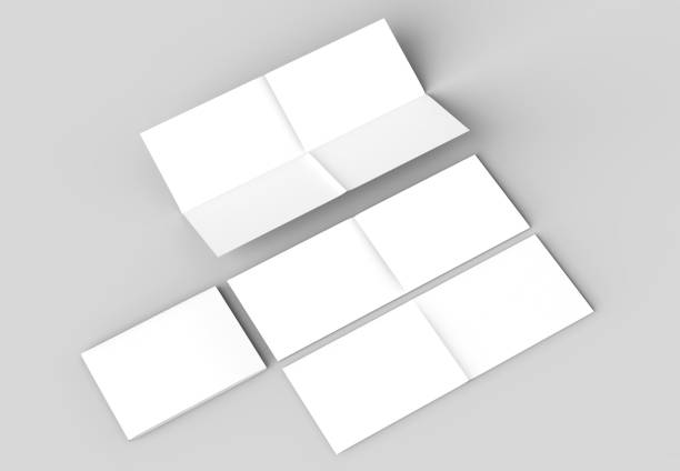 istock 8 page leaflet - French fold right angle horizontal - landscape brochure mock up isolated on soft gray background. 3D illustrating. 928779792