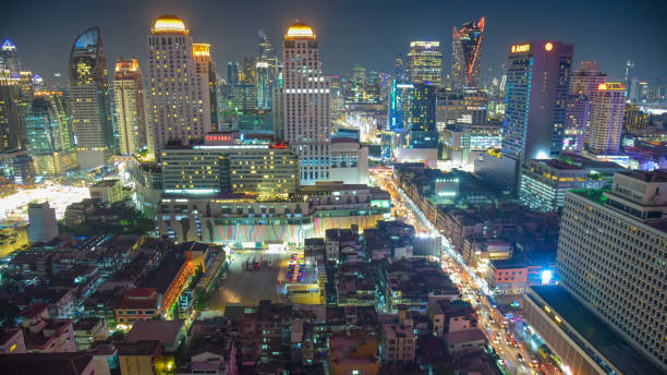 istock Panoramic view Cityscape business district from aerial view high building at dusk (Bangkok, Thailand) 928780802