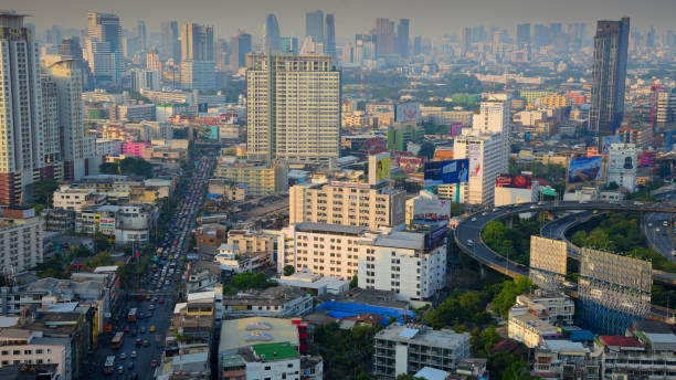 istock Panoramic view Cityscape business district from aerial view high building at dusk (Bangkok, Thailand) 928780844