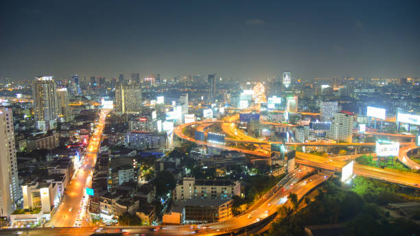 istock Panoramic view Cityscape business district from aerial view high building at dusk (Bangkok, Thailand) 928780862