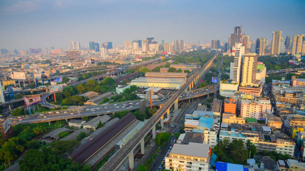 istock Panoramic view Cityscape business district from aerial view high building at dusk (Bangkok, Thailand) 928780864