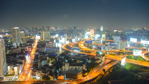 istock Panoramic view Cityscape business district from aerial view high building at dusk (Bangkok, Thailand) 928780906