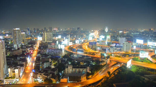 istock Panoramic view Cityscape business district from aerial view high building at dusk (Bangkok, Thailand) 928783322