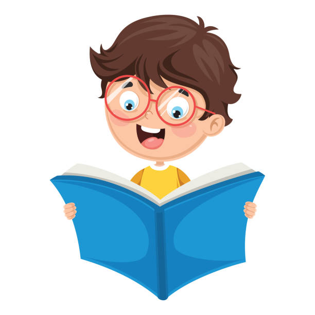 ilustrações de stock, clip art, desenhos animados e ícones de vector illustration of a kid reading - woman with glasses reading a book
