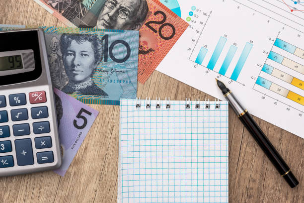 istock Business diagram with australian dollar, calculator and notepad 928798566