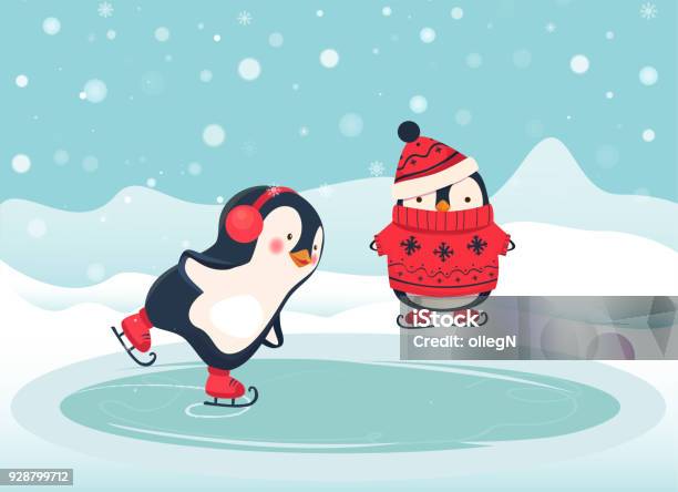 Penguin Skater Cartoon Stock Illustration - Download Image Now - Winter, Ice-skating, Penguin