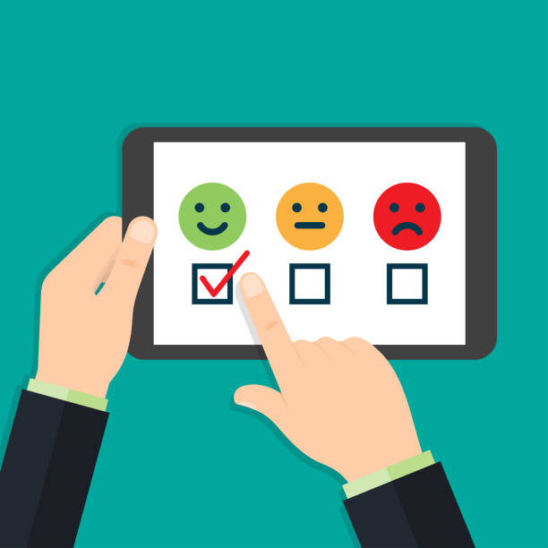 Hands leaving positive feedback Feedback concept. Hands leaving positive feedback. Vector illustration happy customer stock illustrations
