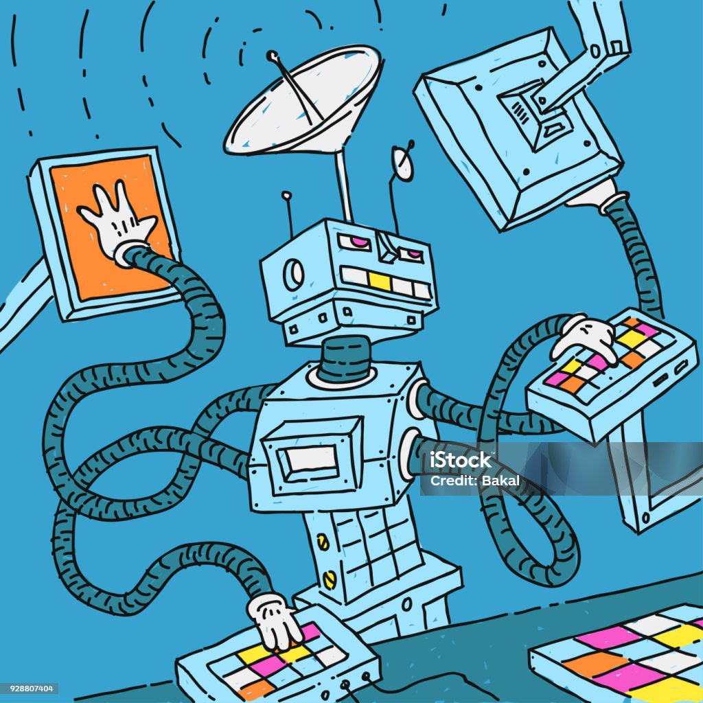 Cartoon Of Computer Data Processing Cartoon Robot Processing Information Stock Illustration - Download ...