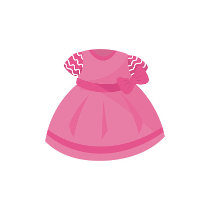 Icon Of Adorable Pink Dress With Bow For Little Girl Baby Fashion Apparel  For Newborn Kid Concept Of Children S Clothes Cartoon Flat Vector Design  Stock Illustration - Download Image Now - iStock