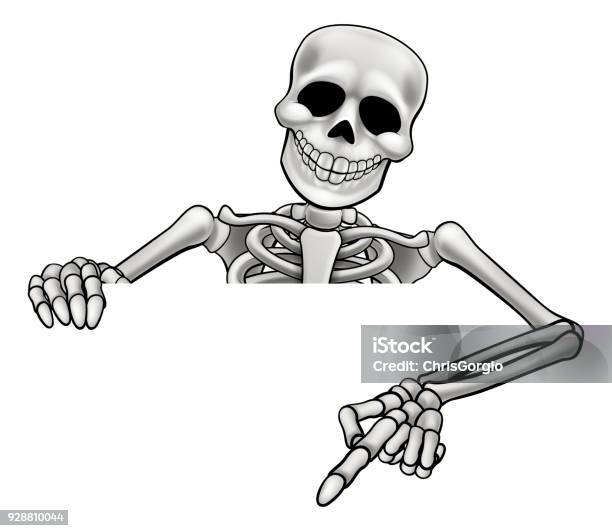 Cartoon Skeleton Pointing Sign Stock Illustration - Download Image Now - Human Skeleton, Halloween, Skull