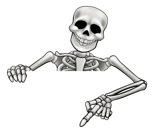 Vector illustration of Cartoon Skeleton Pointing Sign
