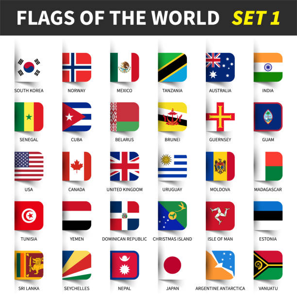 ilustrações de stock, clip art, desenhos animados e ícones de all flags of the world set 1 . inserted and floating sticky note design . ( 1/8 ) - australia tunisia