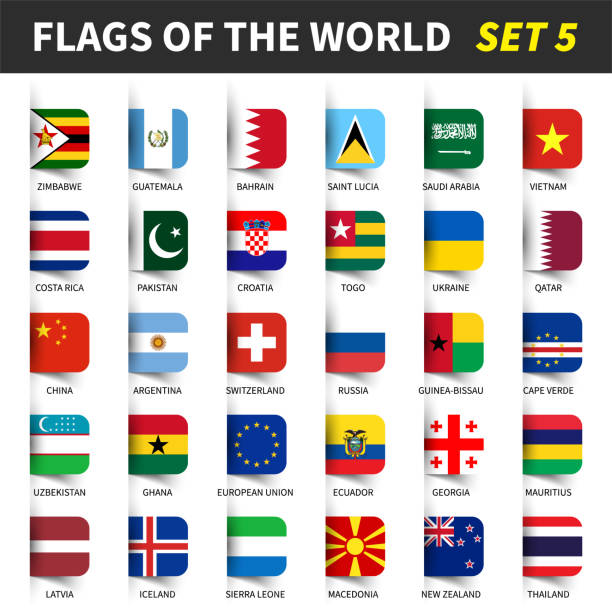 alle flaggen der welt gesetzt 5. eingefügt und schwimmende klebrige beachten sie design. (5/8) - argentina qatar stock-grafiken, -clipart, -cartoons und -symbole
