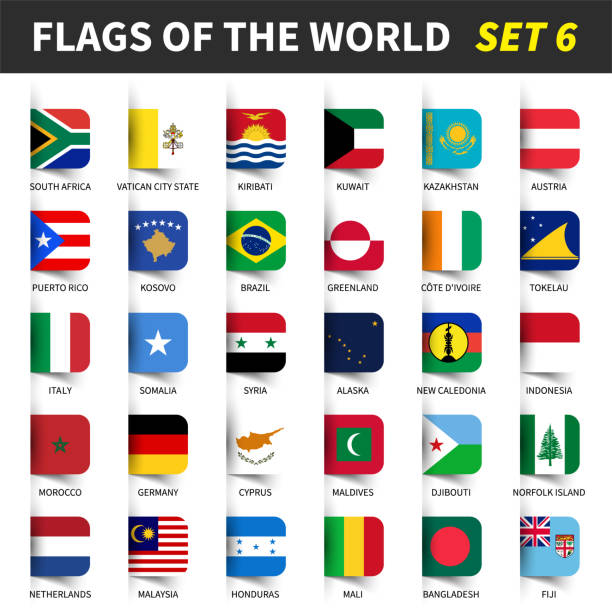 stockillustraties, clipart, cartoons en iconen met alle vlaggen van de wereld ingesteld op 6. ingevoegd en drijvende sticky opmerking ontwerp. (6/8) - morocco brazil
