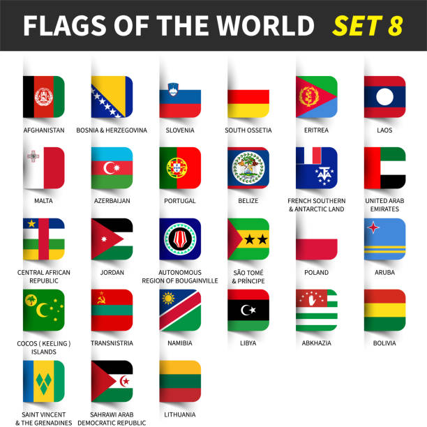 wszystkie flagi świata ustawić 8 . wstawiony i pływający projekt notatki samoprzylepnych . ( 8/8 ) - state of eritrea stock illustrations