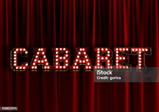 Cabaret In Front Of Red Theater Curtain 3d Rendering Stock Photo - Download Image Now