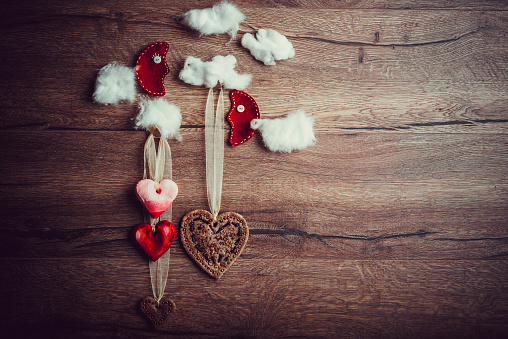 Cotton clouds, red moon, hearts