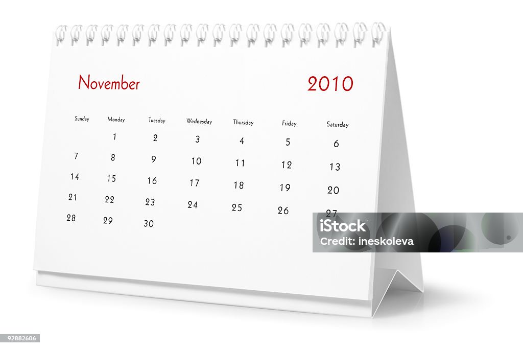 Année, le mois de novembre 2010-Calendrier de bureau - Photo de Blanc libre de droits