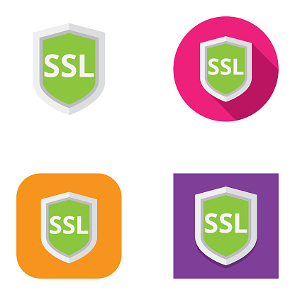 Simple, vector SSL shield icon set over different backgrounds.